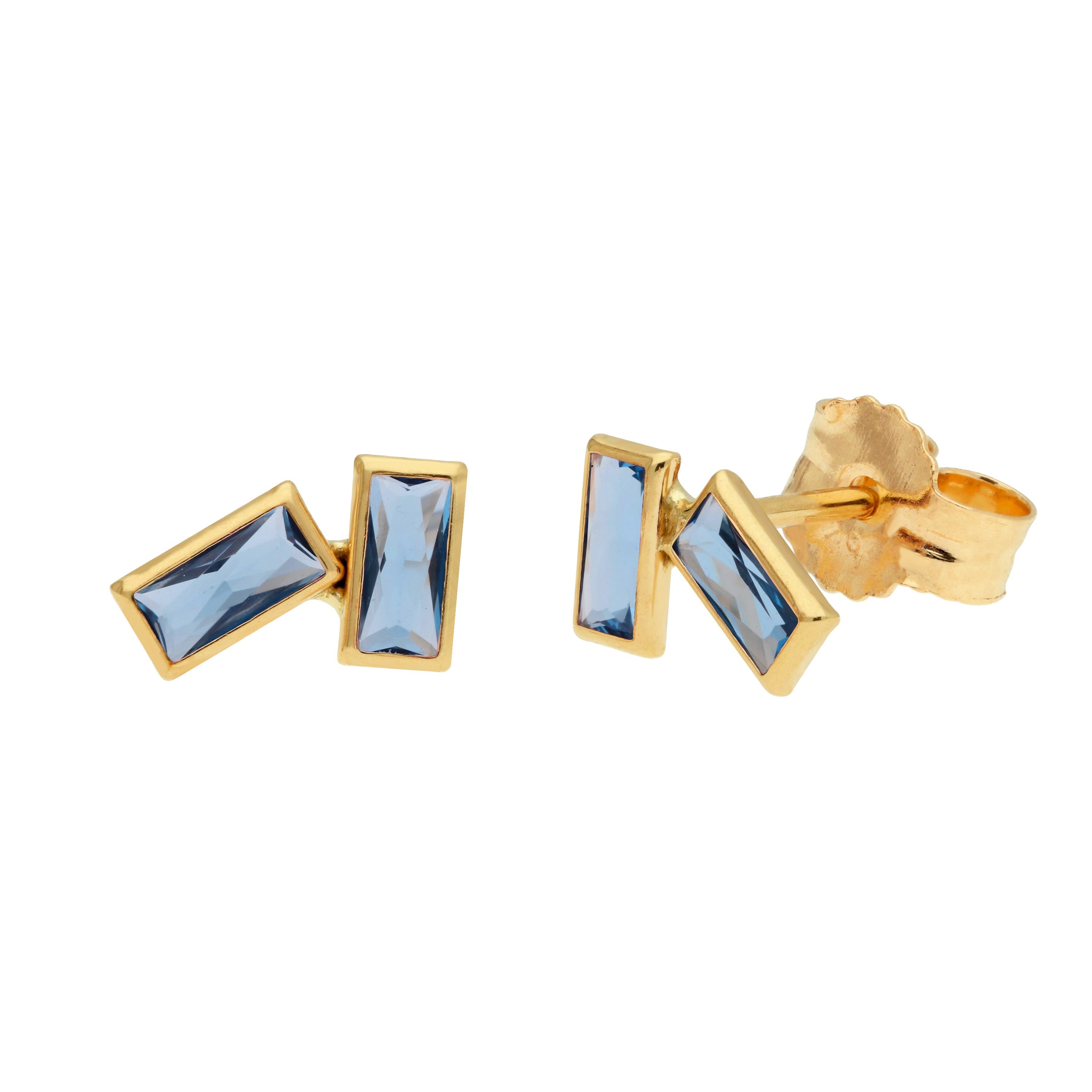 9 Karat Gold Geburtsstein CZ Doppel-Baguette-Ohrstecker