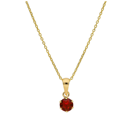 9ct Gold 5mm Round Claw Garnet CZ Necklace 16 - 20 Inches