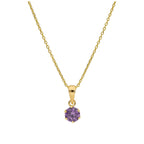 Halskette aus 9 Karat Gold mit 5 mm runden Amethyst-CZ-Steinen in Krappenfassung, 16–20 Zoll