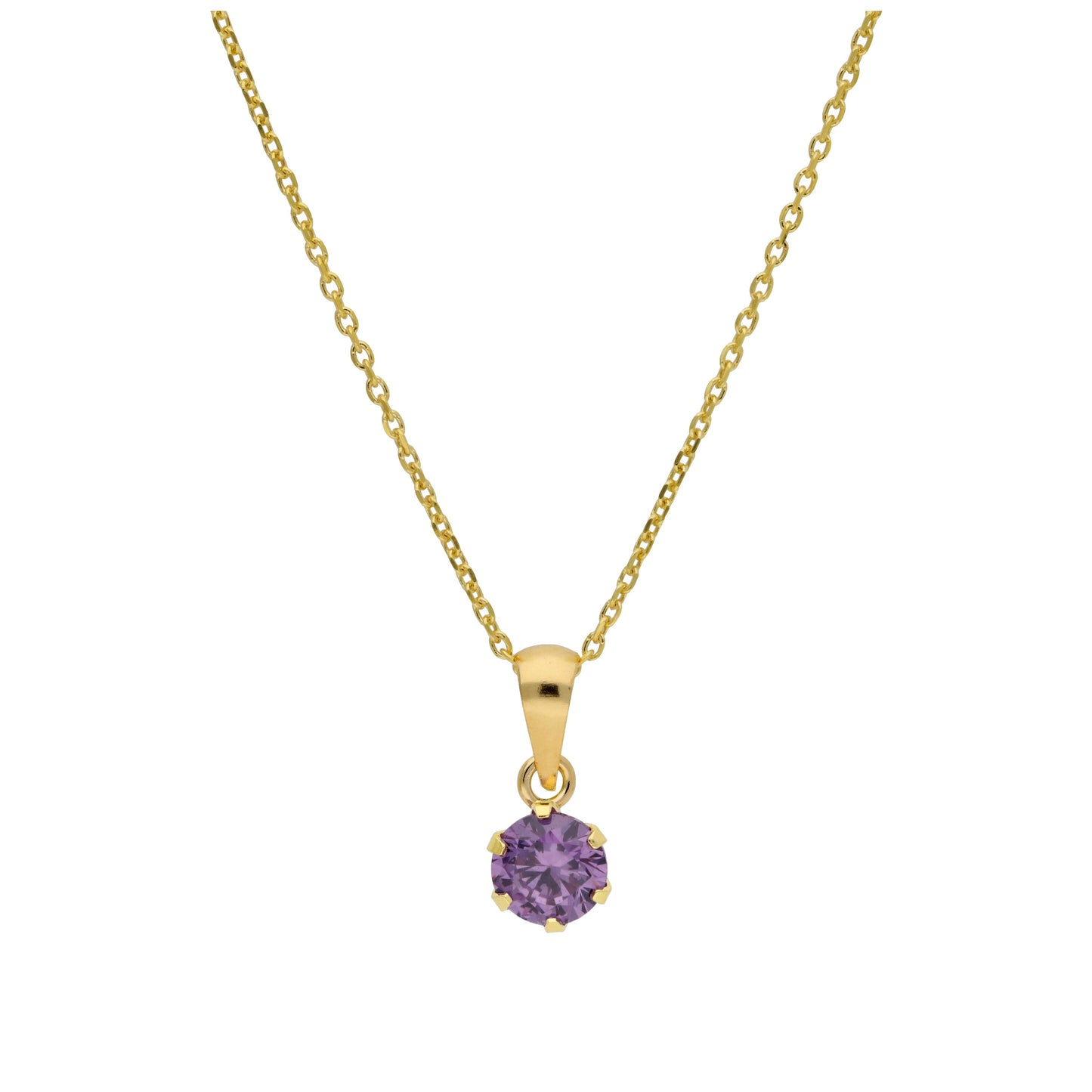 Halskette aus 9 Karat Gold mit 5 mm runden Amethyst-CZ-Steinen in Krappenfassung, 16–20 Zoll