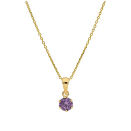 Halskette aus 9 Karat Gold mit 5 mm runden Amethyst-CZ-Steinen in Krappenfassung, 16–20 Zoll