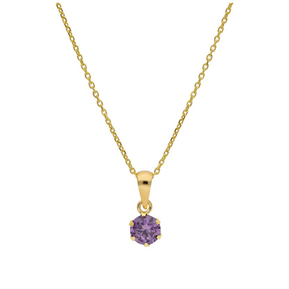 Halskette aus 9 Karat Gold mit 5 mm runden Amethyst-CZ-Steinen in Krappenfassung, 16–20 Zoll