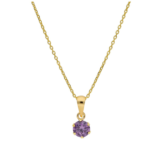 Halskette aus 9 Karat Gold mit 5 mm runden Amethyst-CZ-Steinen in Krappenfassung, 16–20 Zoll