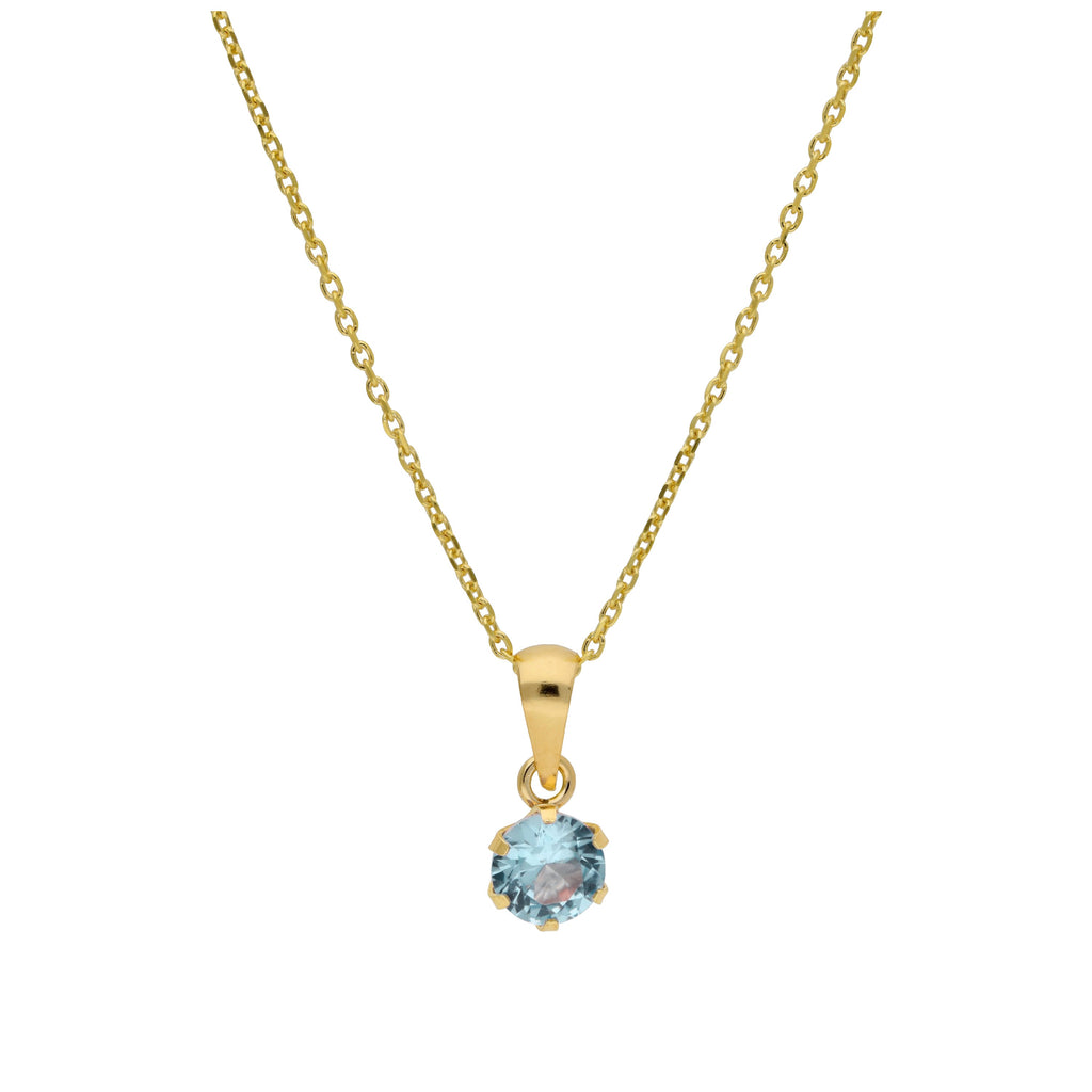 Halskette aus 9 Karat Gold mit 5 mm runden Aquamarin-CZ-Steinen in Krappenfassung, 16–20 Zoll