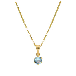 Halskette aus 9 Karat Gold mit 5 mm runden Aquamarin-CZ-Steinen in Krappenfassung, 16–20 Zoll