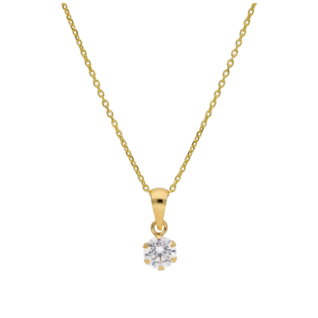 Halskette aus 9 Karat Gold mit 5 mm rundem klarem CZ in Krappenfassung, 16-20 Zoll