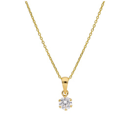 Halskette aus 9 Karat Gold mit rundem klarem Zirkonia in Krappenfassung, 5 mm, 40 - 50 cm