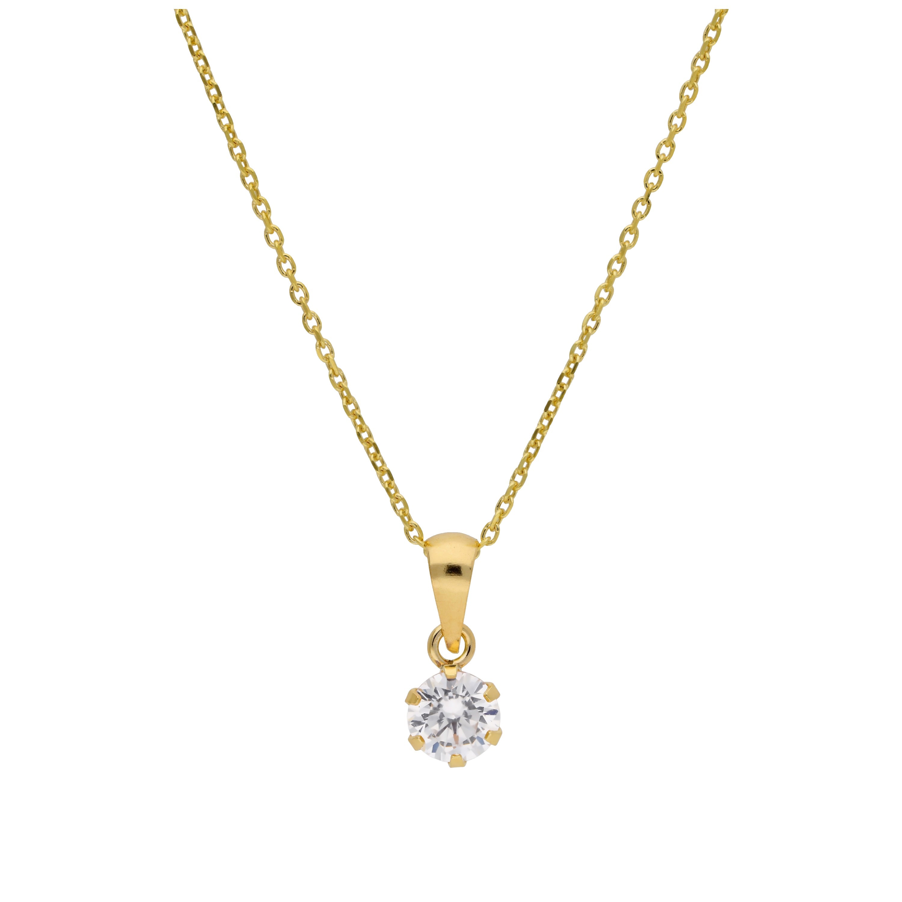 Halskette aus 9 Karat Gold mit 5 mm rundem klarem CZ in Krappenfassung, 16-20 Zoll