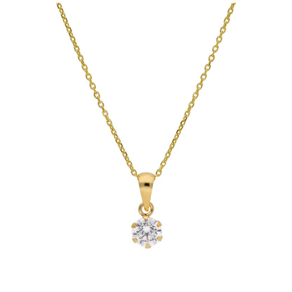 Halskette aus 9 Karat Gold mit 5 mm rundem klarem CZ in Krappenfassung, 16-20 Zoll