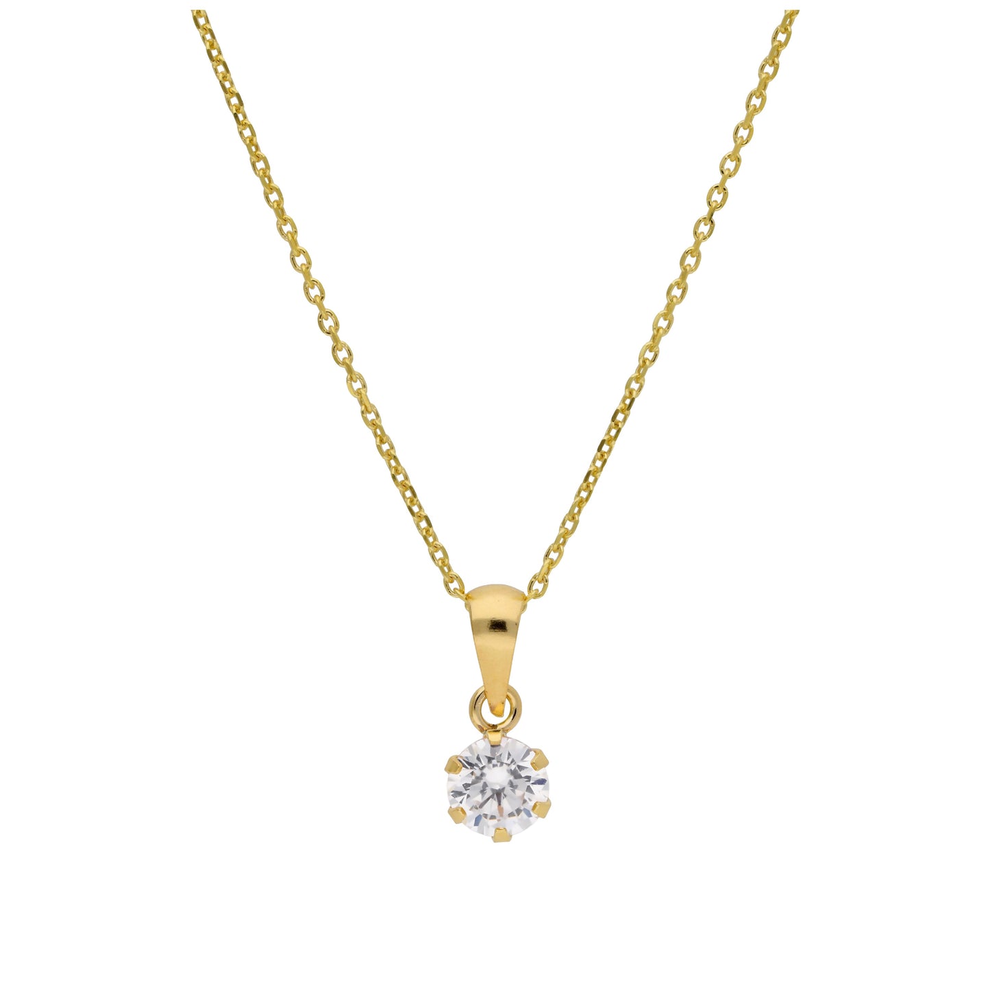 Halskette aus 9 Karat Gold mit 5 mm rundem klarem CZ in Krappenfassung, 16-20 Zoll