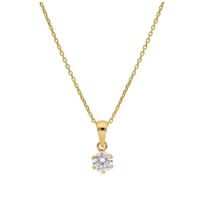 Halskette aus 9 Karat Gold mit 5 mm rundem klarem CZ in Krappenfassung, 16-20 Zoll