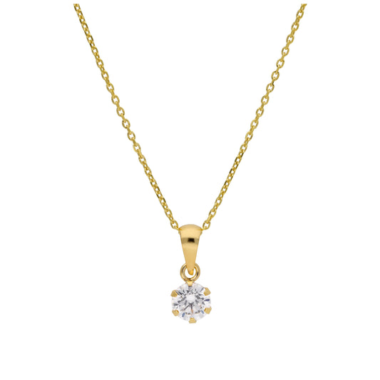 Halskette aus 9 Karat Gold mit 5 mm rundem klarem CZ in Krappenfassung, 16-20 Zoll