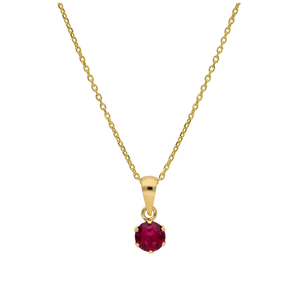Halskette mit rundem Rubin-CZ in Krappenfassung aus 9 Karat Gold, 16–20 Zoll