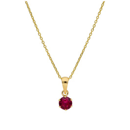 Halskette mit rundem Rubin-CZ in Krappenfassung aus 9 Karat Gold, 16–20 Zoll