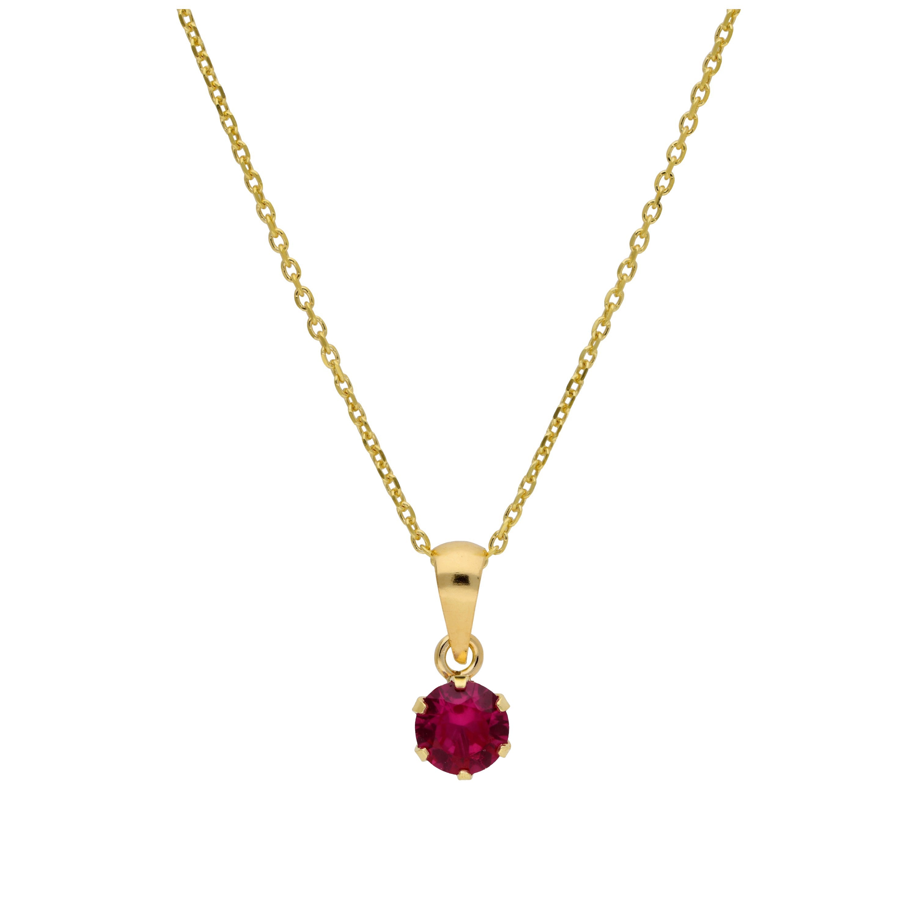 Halskette mit rundem Rubin-CZ in Krappenfassung aus 9 Karat Gold, 16–20 Zoll