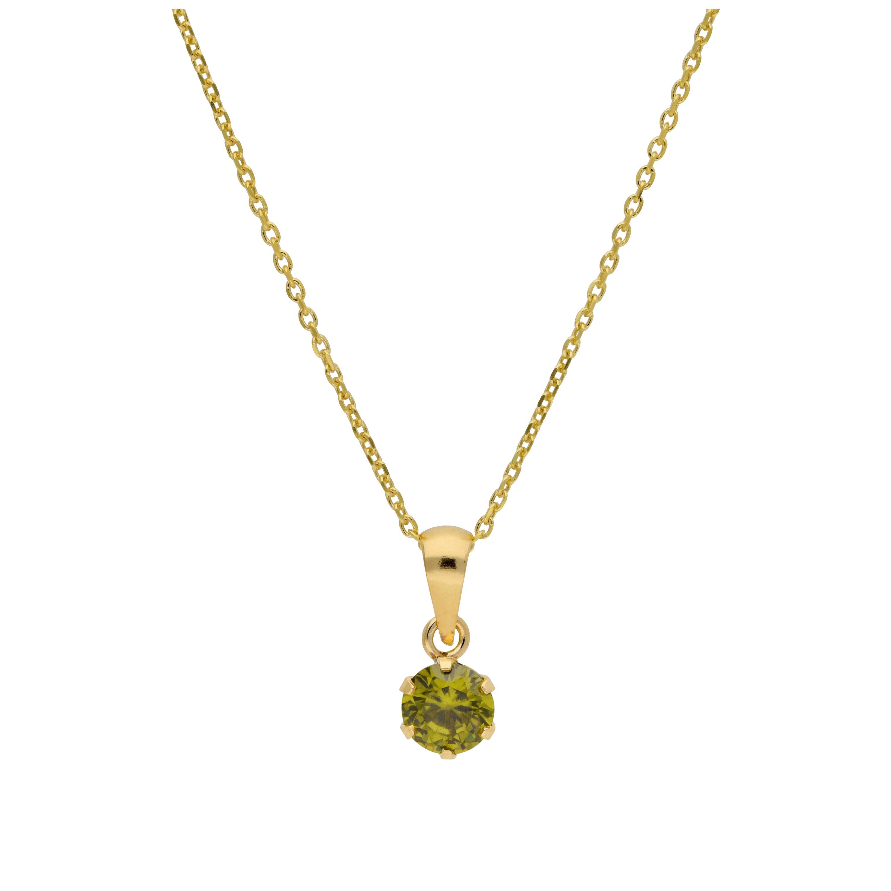 Halskette aus 9 Karat Gold mit 5 mm runden CZ-Steinen in Peridot, 16–20 Zoll