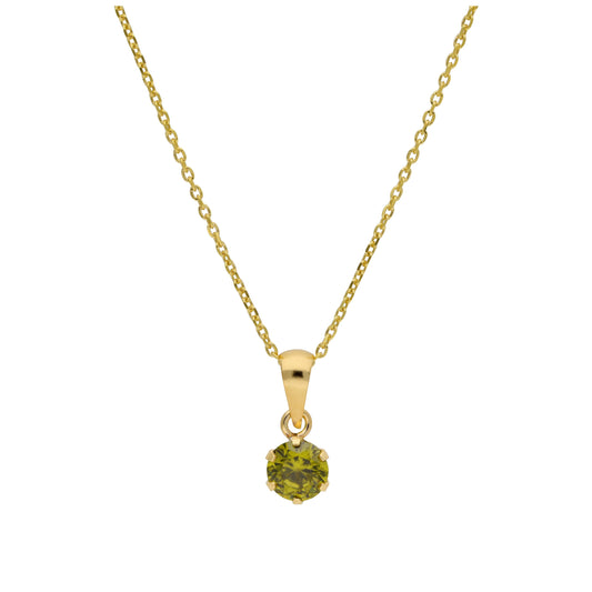 Halskette aus 9 Karat Gold mit 5 mm runden CZ-Steinen in Peridot, 16–20 Zoll