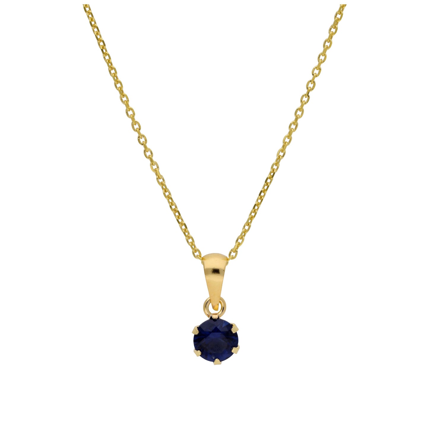 9ct Gold 5mm Round Claw Sapphire CZ Necklace 16 - 20 Inches