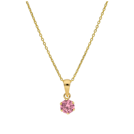 Halskette aus 9 Karat Gold mit 5 mm runden Krallen-Turmalin CZ, 16-20 Zoll