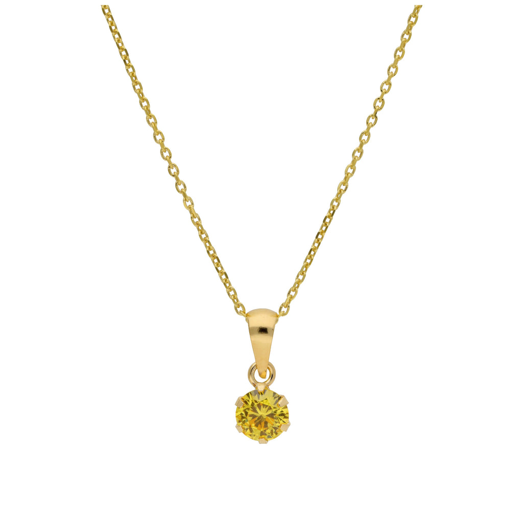 Halskette aus 9 Karat Gold mit 5 mm rundem Citrin CZ in Krappenfassung, 16-20 Zoll