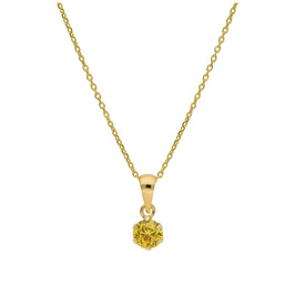 Halskette aus 9 Karat Gold mit 5 mm rundem Citrin CZ in Krappenfassung, 16-20 Zoll