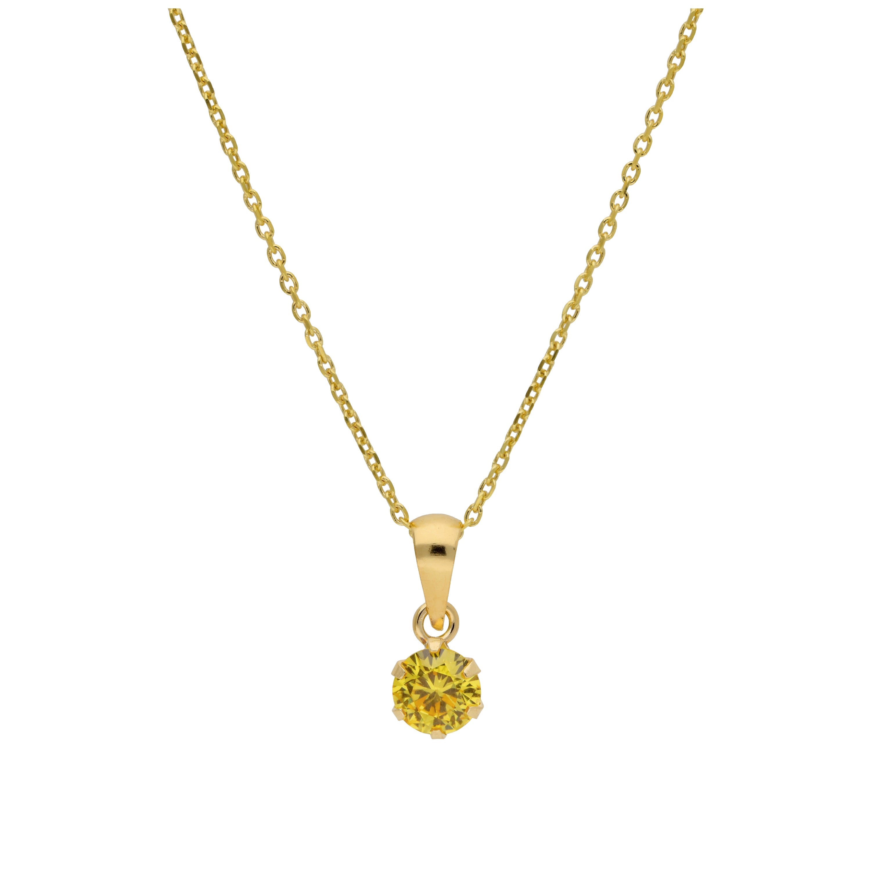 Halskette aus 9 Karat Gold mit 5 mm rundem Citrin CZ in Krappenfassung, 16-20 Zoll