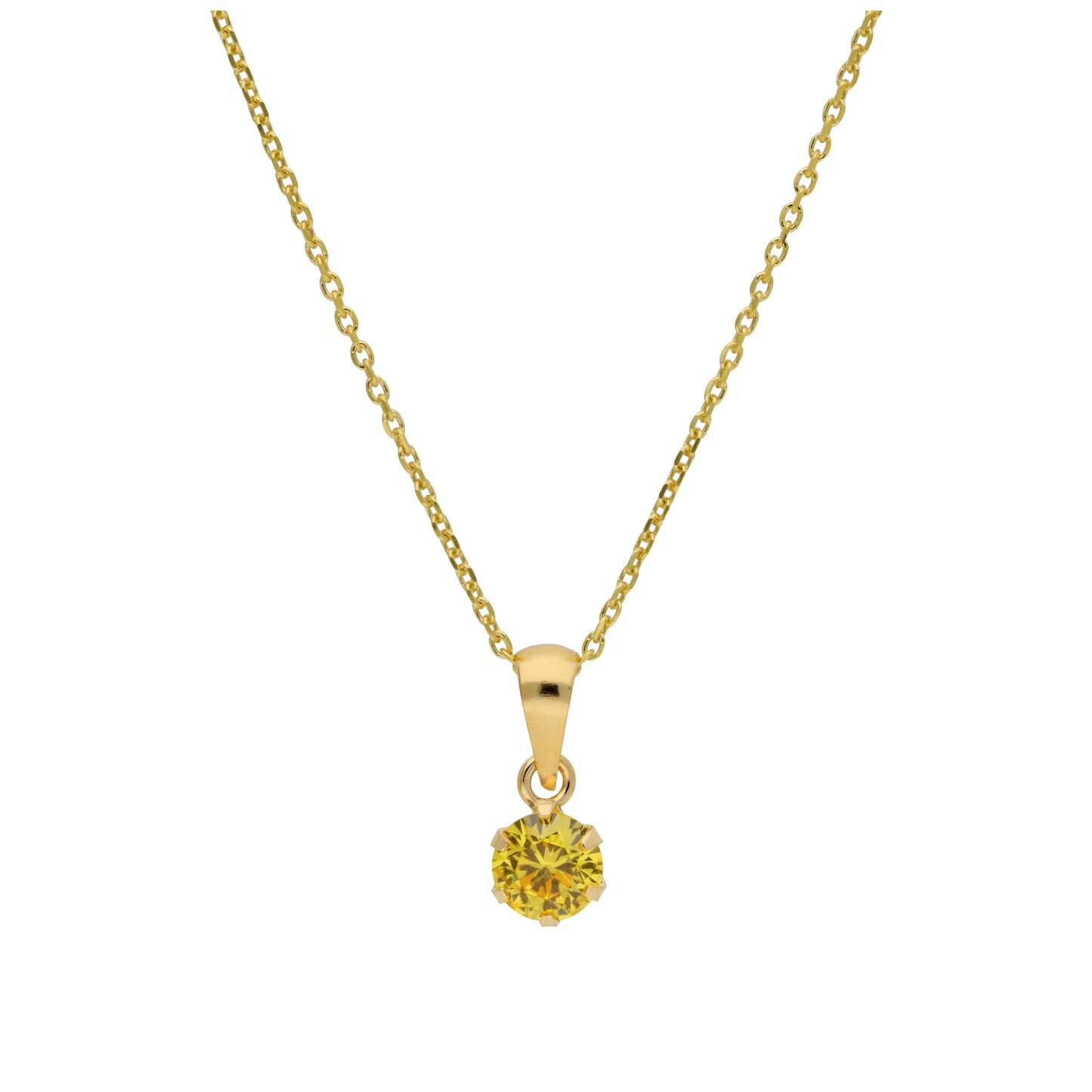 Halskette aus 9 Karat Gold mit 5 mm rundem Citrin CZ in Krappenfassung, 16-20 Zoll