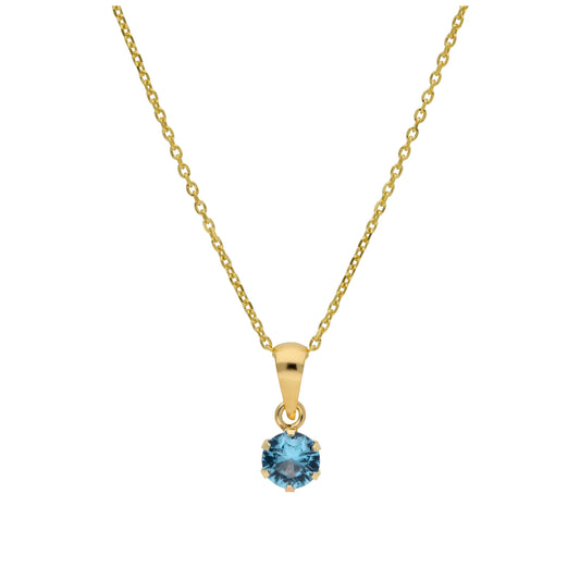 Halskette aus 9 Karat Gold mit 5 mm runden Tansanit-CZ-Steinen in Krappenfassung, 16–20 Zoll