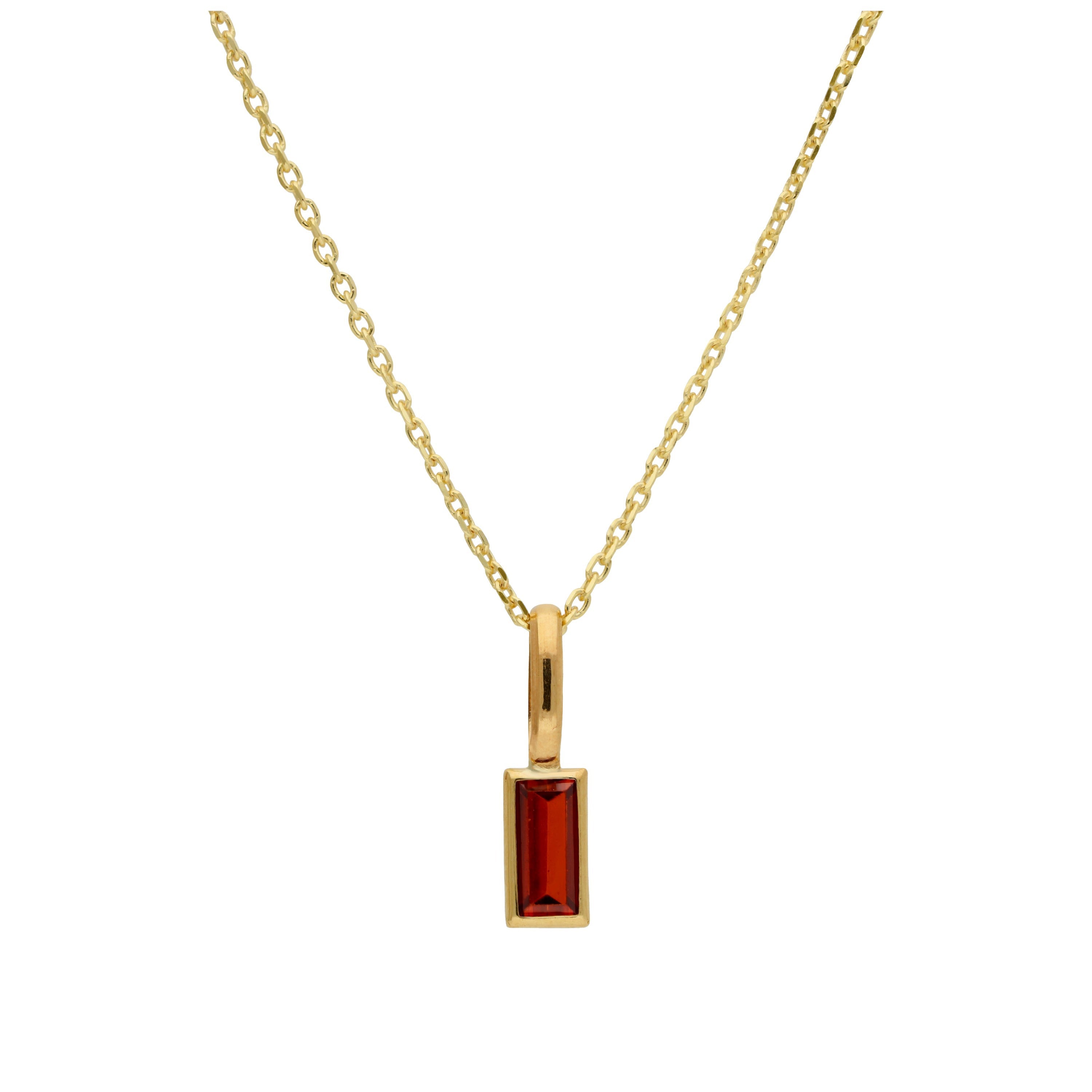 Halskette aus 9 Karat Gold mit Baguette-Granat und CZ, 40–50 cm