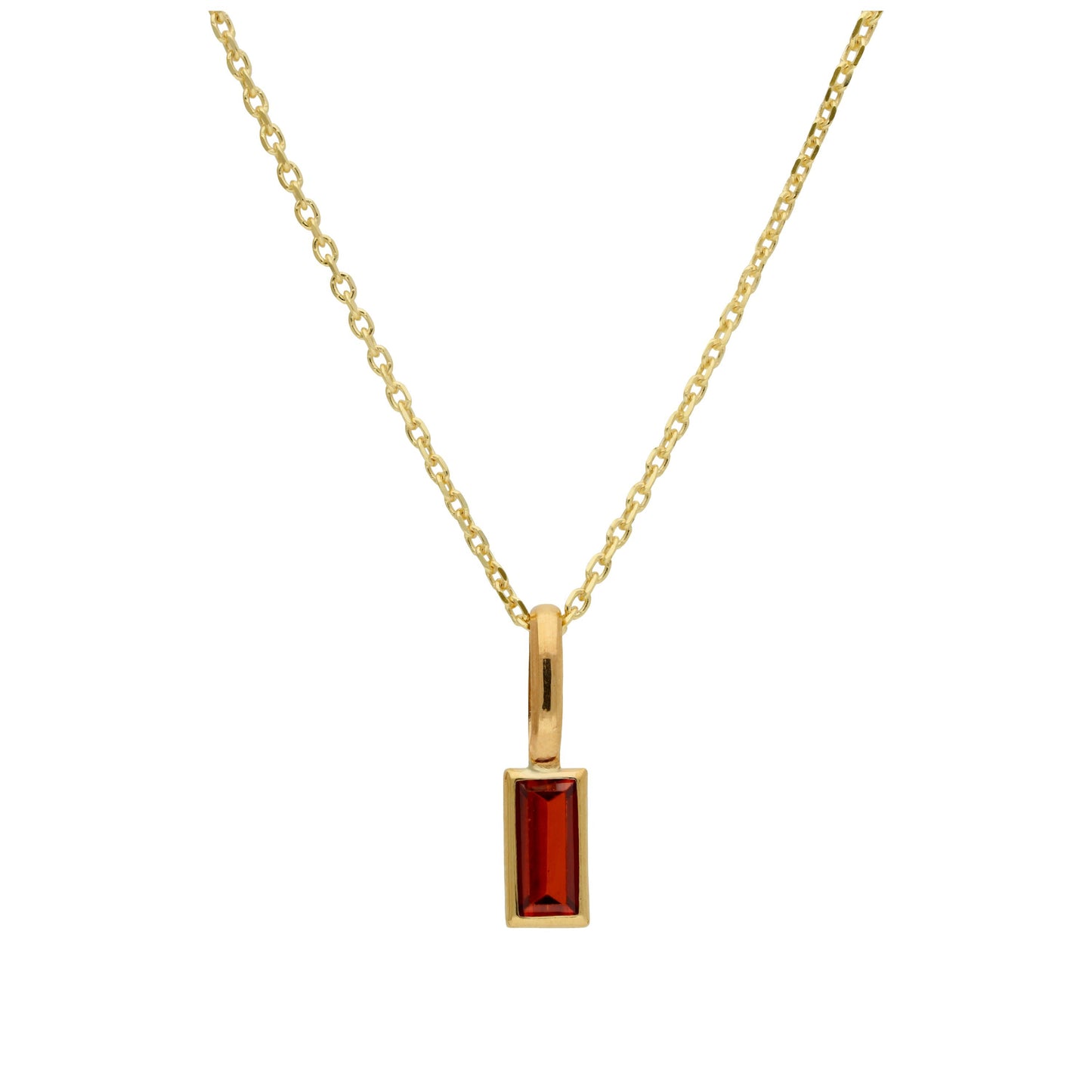 Halskette aus 9 Karat Gold mit Baguette-Granat und CZ, 40–50 cm