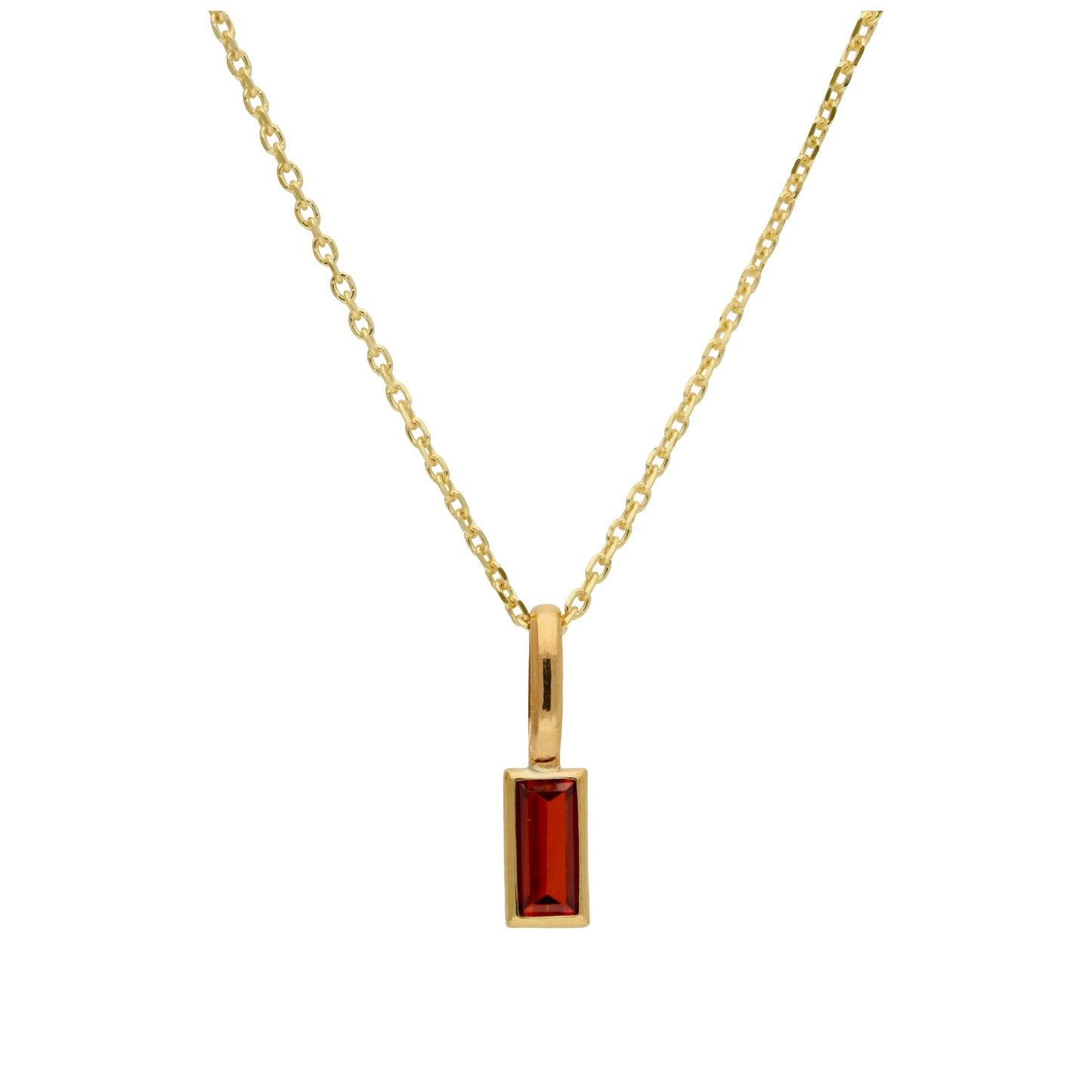 9ct Gold Baguette Garnet CZ Necklace 16 - 20 Inches