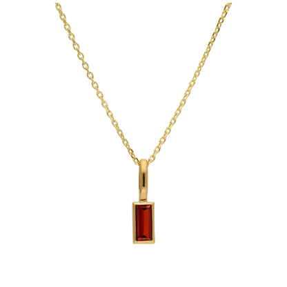 9ct Gold Baguette Garnet CZ Necklace 16 - 20 Inches