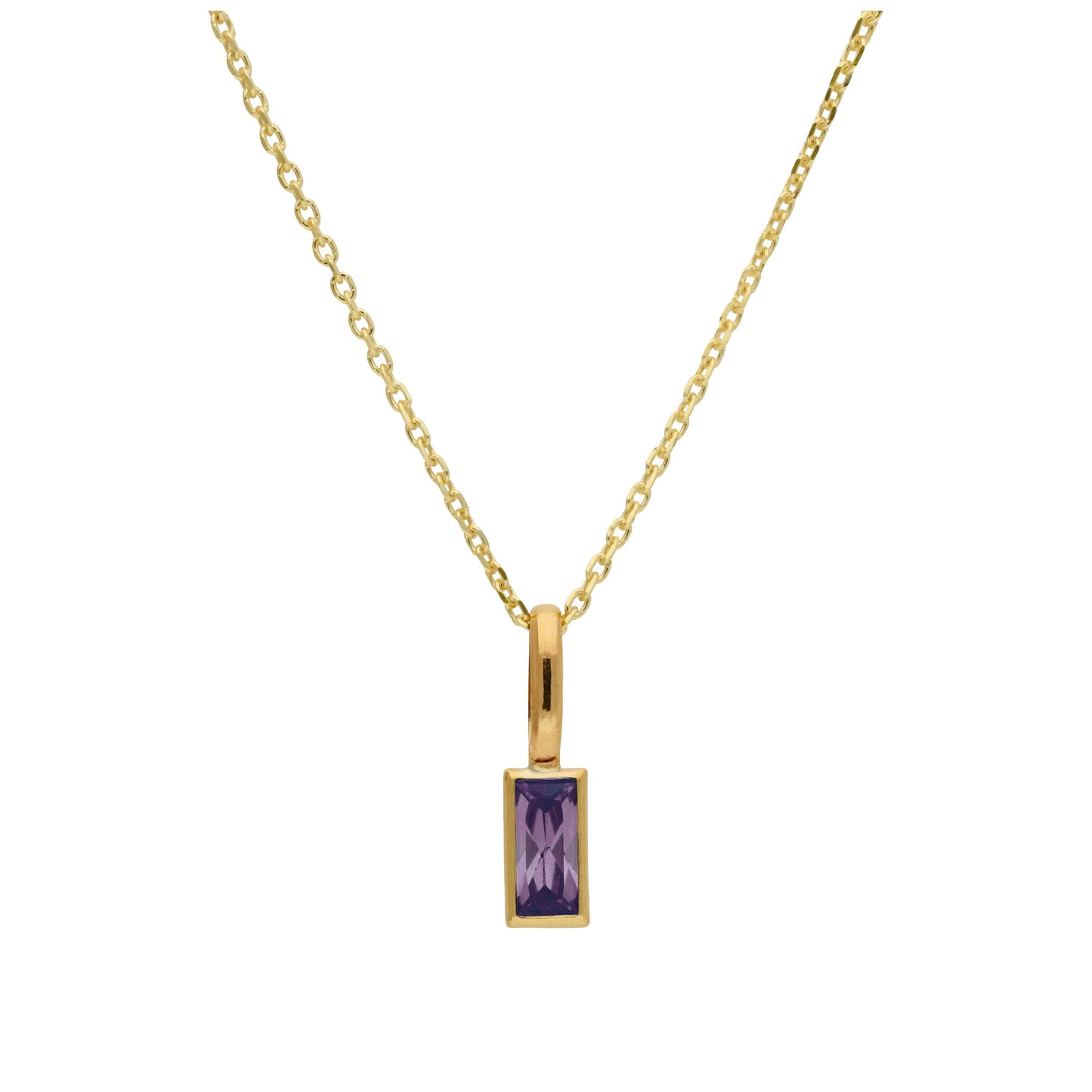 Halskette aus 9 Karat Gold mit Baguette-Amethyst und CZ, 16–20 Zoll