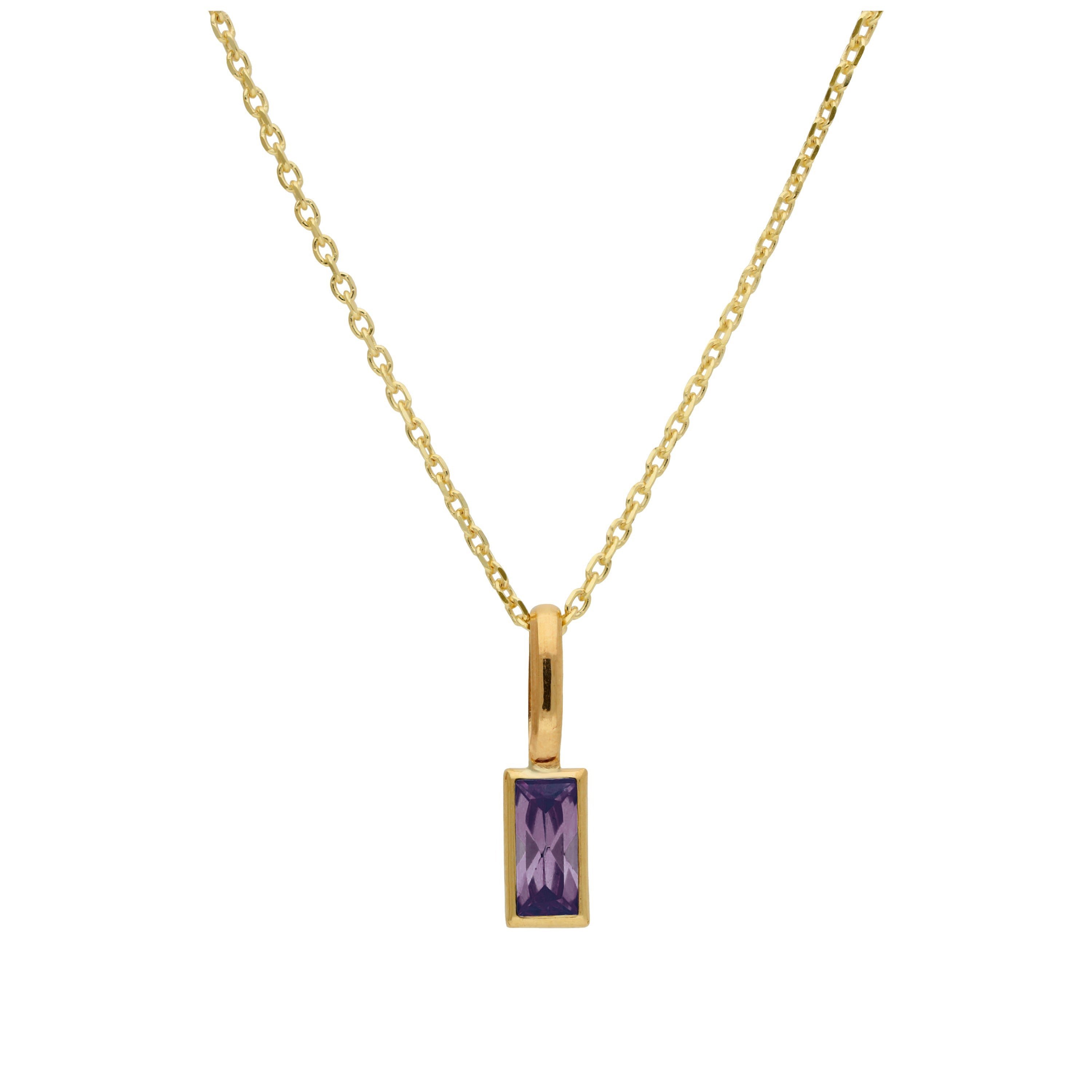 Halskette aus 9 Karat Gold mit Baguette-Amethyst und CZ, 16–20 Zoll