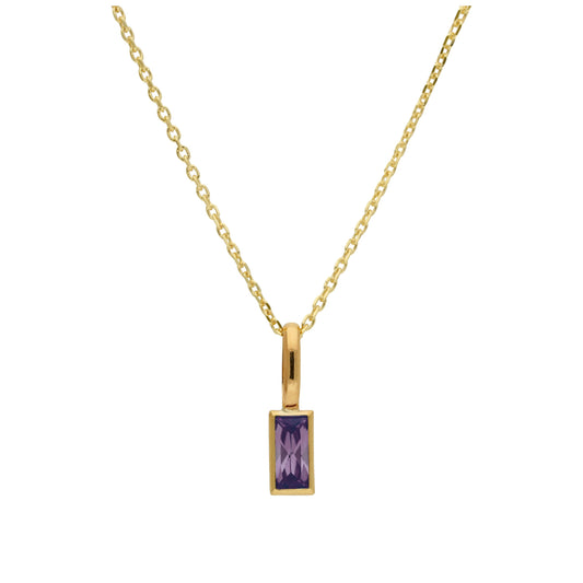 Halskette aus 9 Karat Gold mit Baguette-Amethyst und CZ, 16–20 Zoll