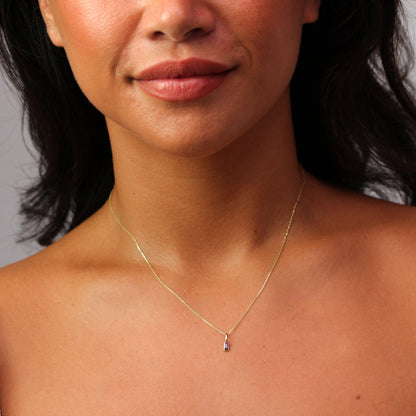 Halskette aus 9 Karat Gold mit Baguette-Amethyst und CZ, 16–20 Zoll