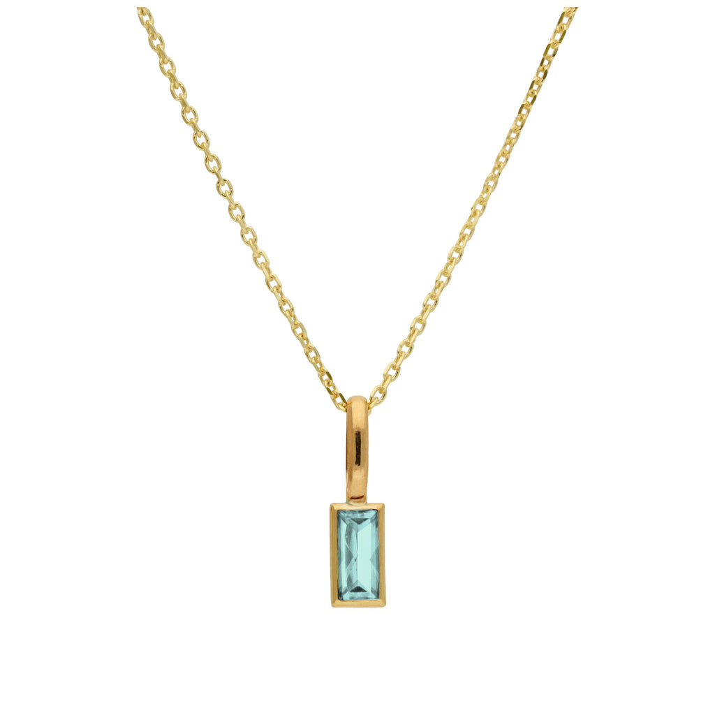 Halskette aus 9 Karat Gold mit Baguette-Aquamarin und CZ, 16–20 Zoll