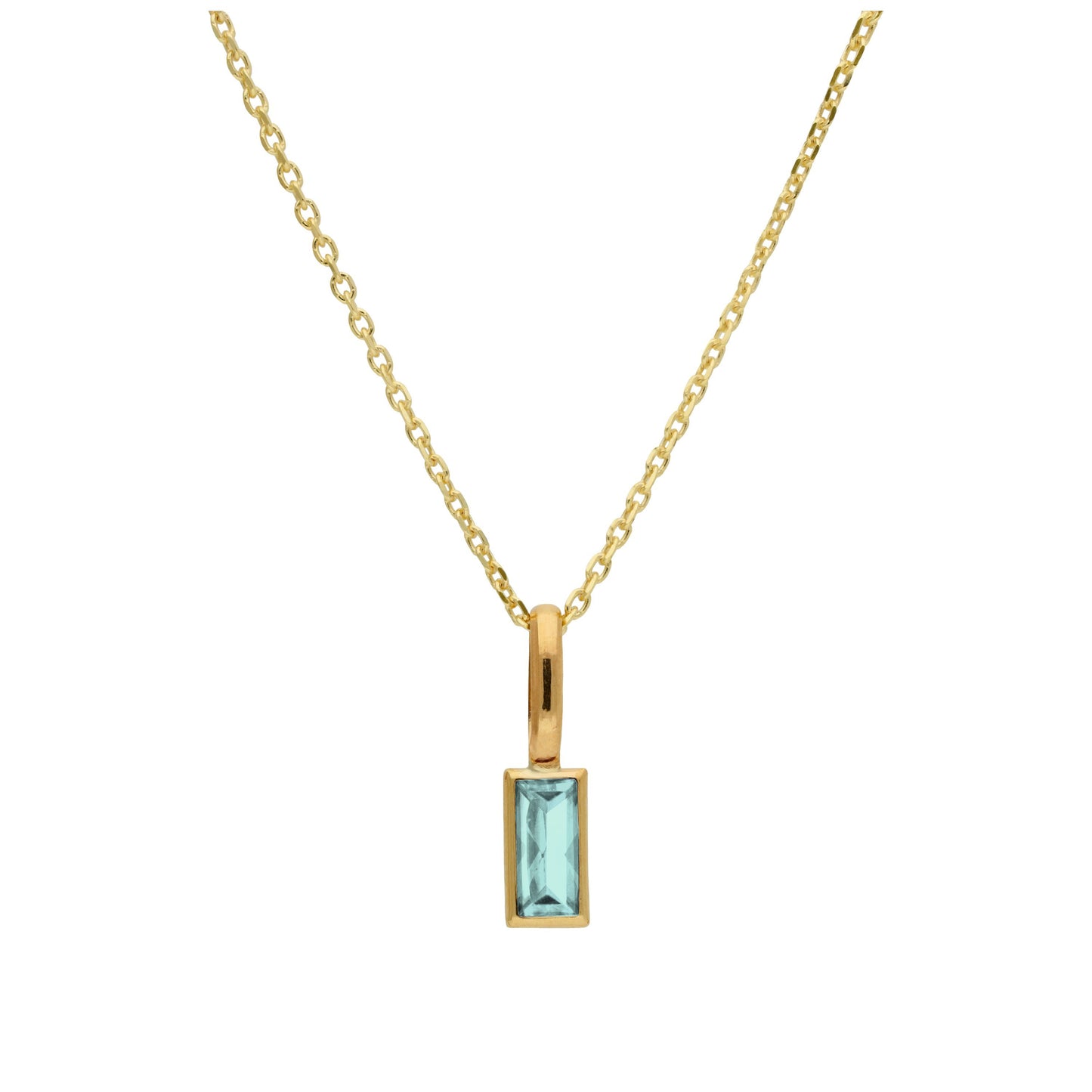 Halskette aus 9 Karat Gold mit Baguette-Aquamarin und CZ, 16–20 Zoll