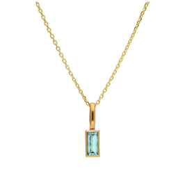 Halskette aus 9 Karat Gold mit Baguette-Aquamarin und CZ, 16–20 Zoll
