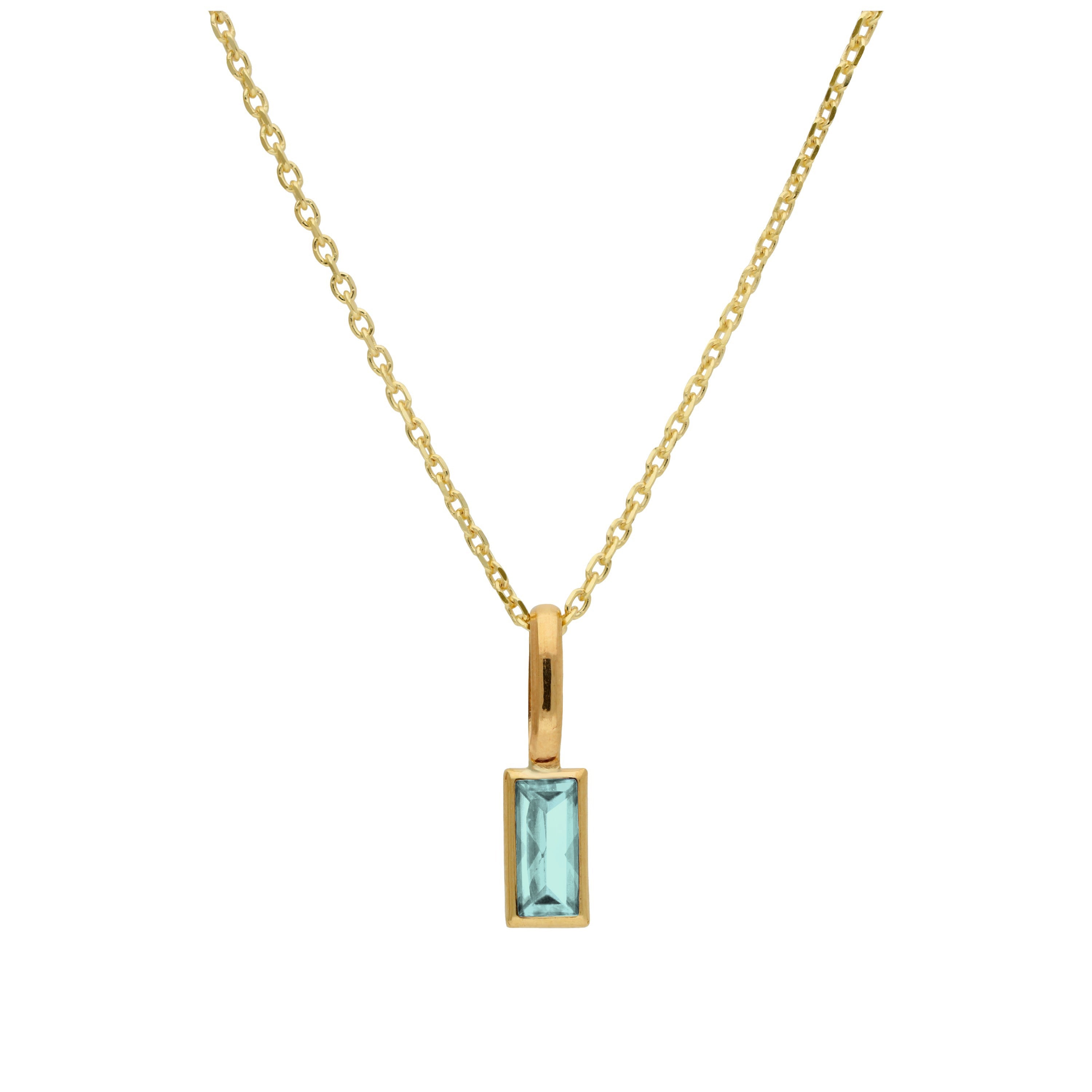 Halskette aus 9 Karat Gold mit Baguette-Aquamarin und CZ, 16–20 Zoll