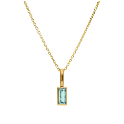 Halskette aus 9 Karat Gold mit Baguette-Aquamarin und CZ, 16–20 Zoll