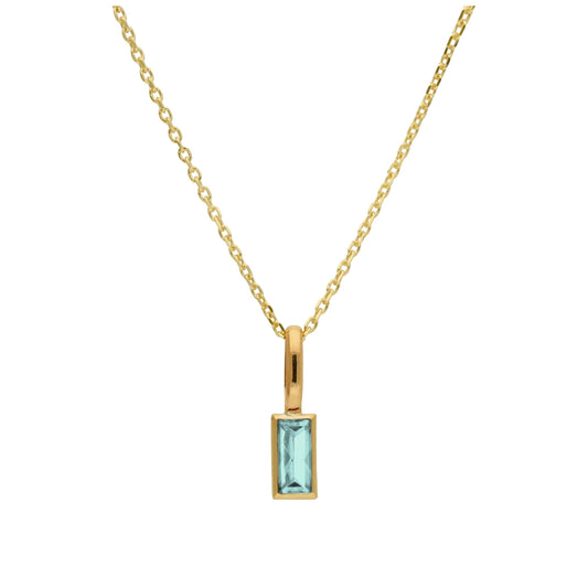Halskette aus 9 Karat Gold mit Baguette-Aquamarin und CZ, 16–20 Zoll