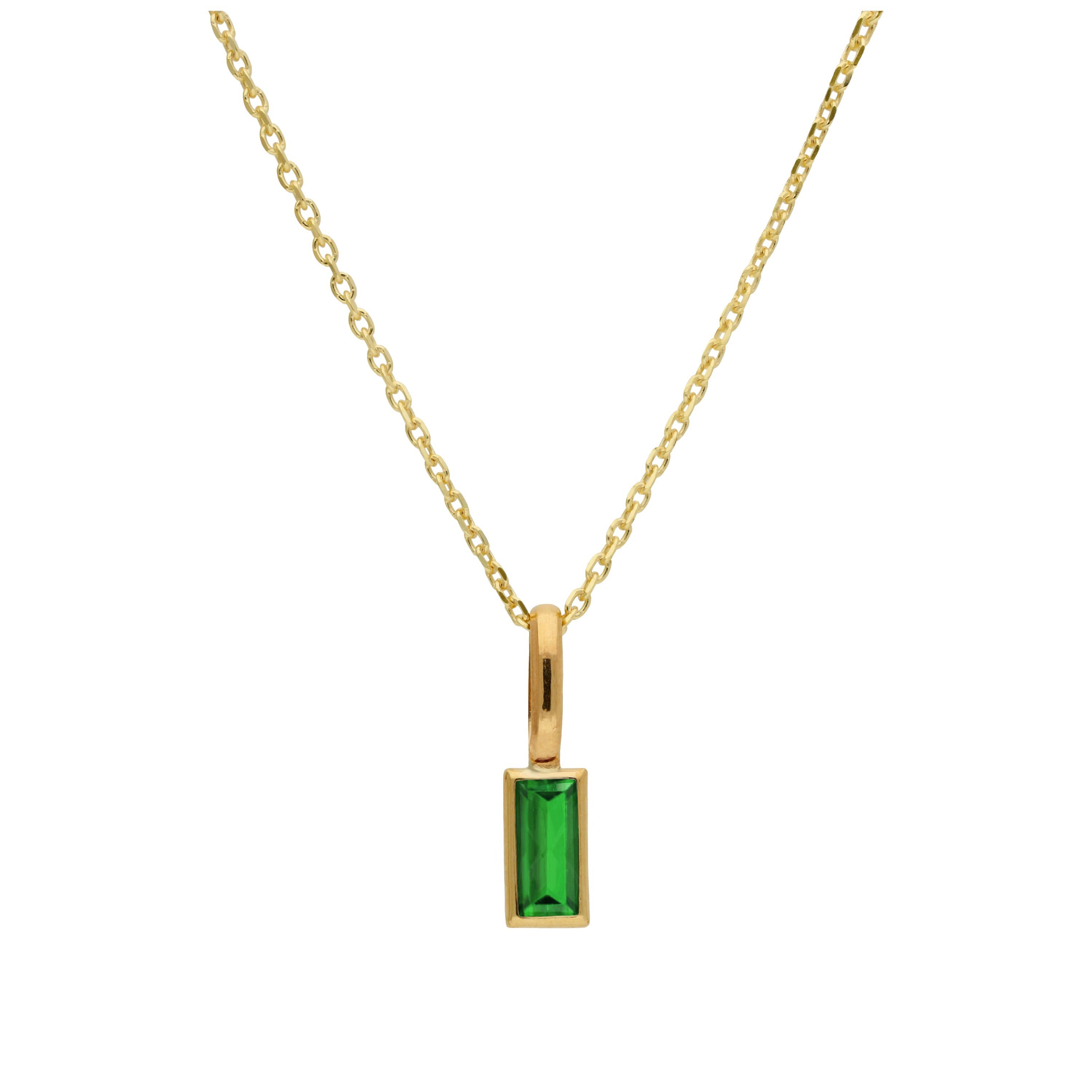 Halskette aus 9 Karat Gold mit Baguette-Smaragd-CZ, 16–20 Zoll