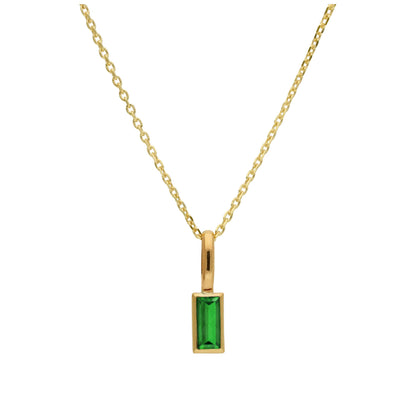 9ct Gold Baguette Emerald CZ Necklace 16 - 20 Inches