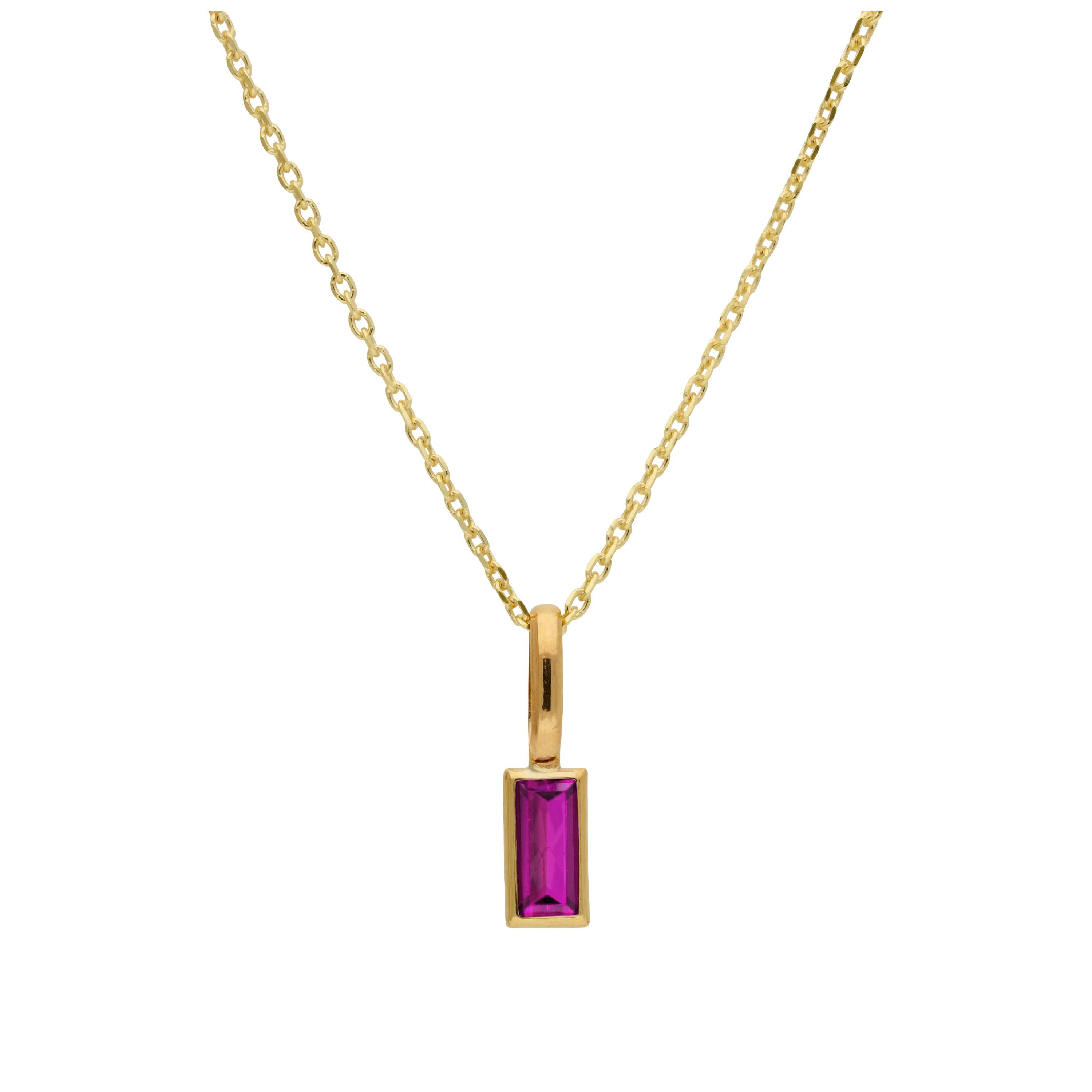 9-karätige Goldkette mit Baguette-Rubin-CZ 16–20 Zoll