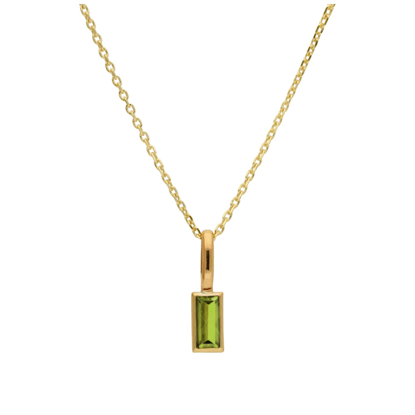 Halskette aus 9 Karat Gold mit Baguette-Peridot und CZ, 16–20 Zoll