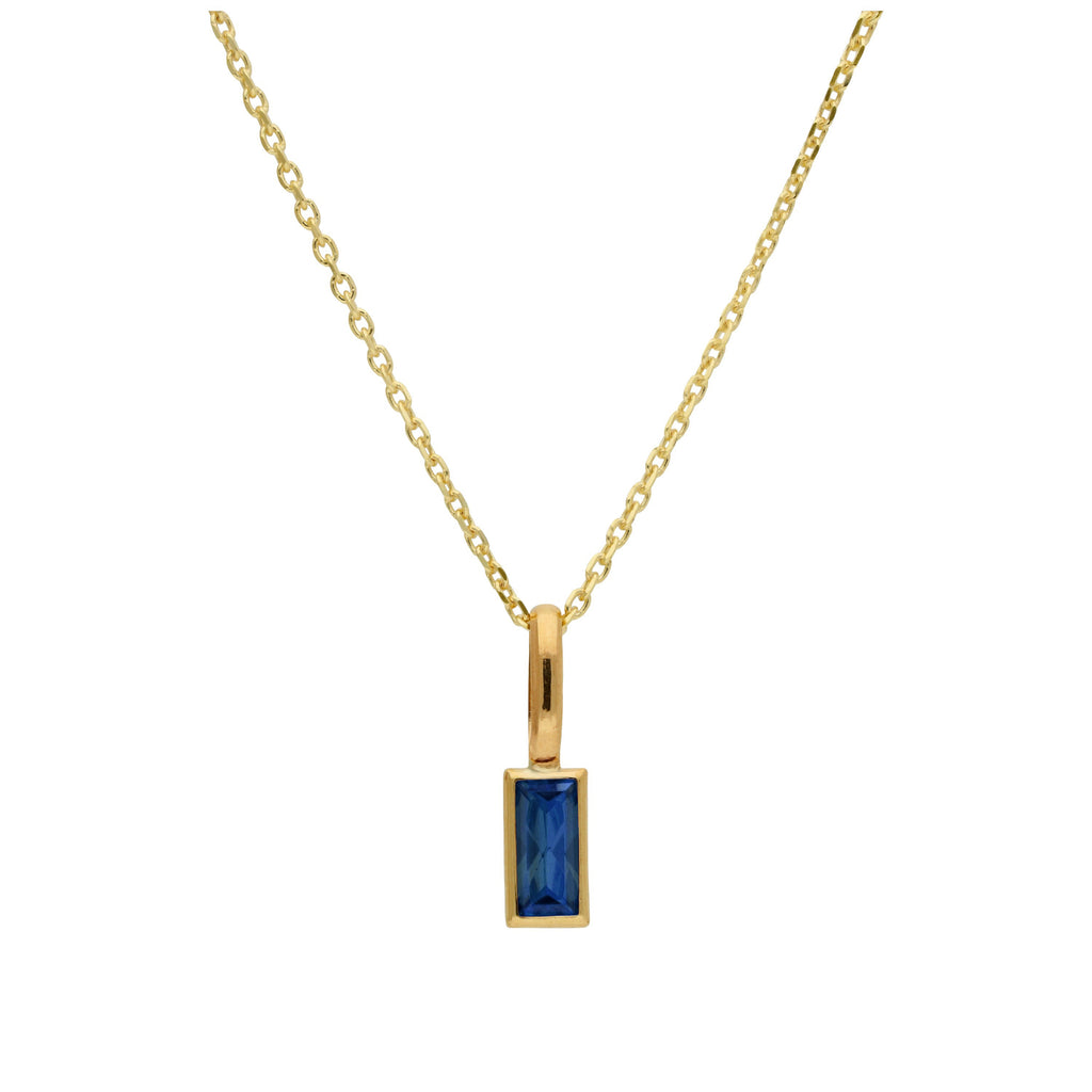Halskette aus 9 Karat Gold mit Baguette-Saphir und CZ, 16–20 Zoll