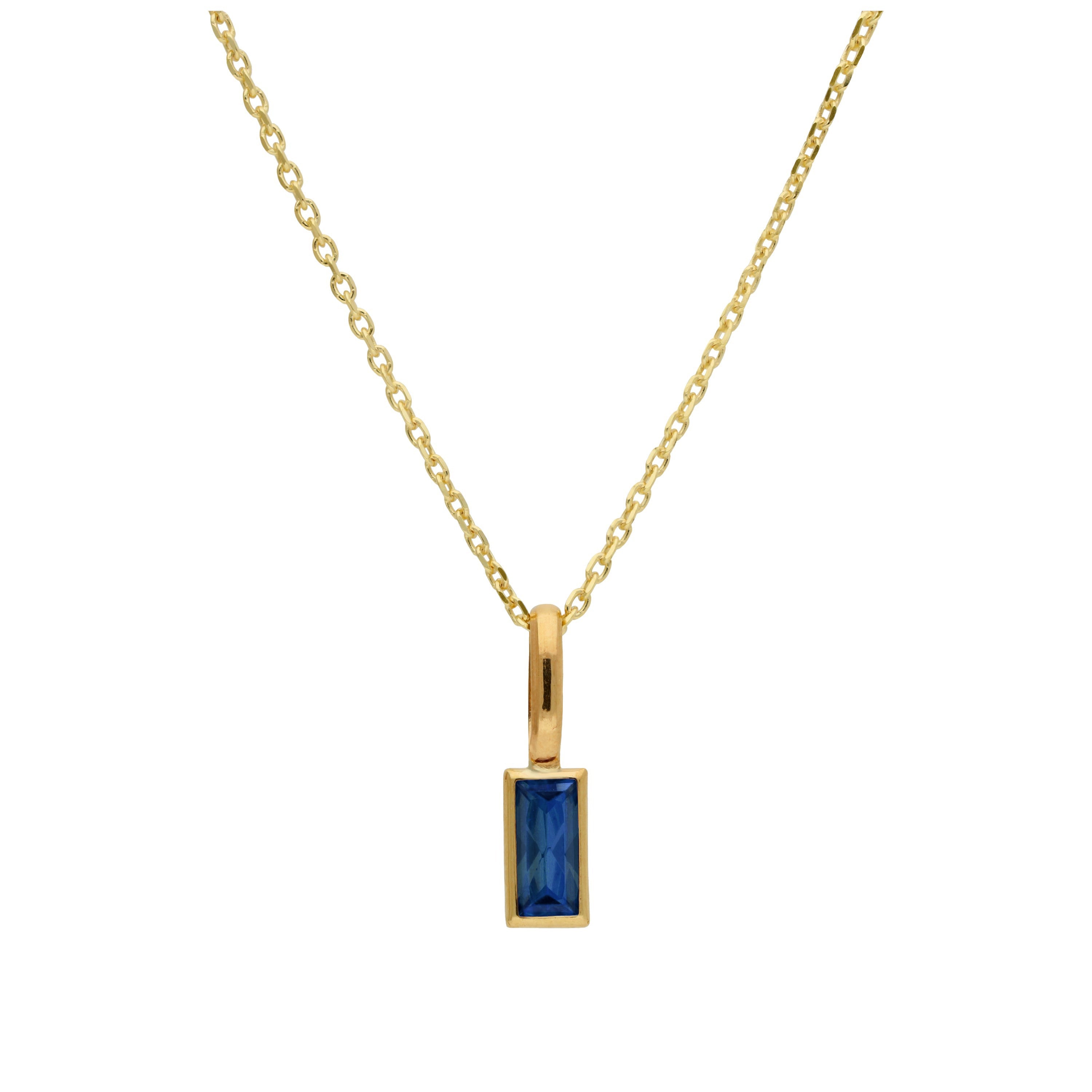 Halskette aus 9 Karat Gold mit Baguette-Saphir und CZ, 16–20 Zoll