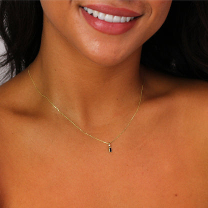 Halskette aus 9 Karat Gold mit Baguette-Saphir und CZ, 16–20 Zoll