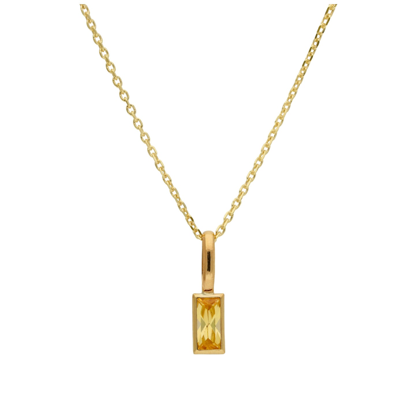 Halskette aus 9 Karat Gold mit Baguette-Citrin und CZ, 16–20 Zoll